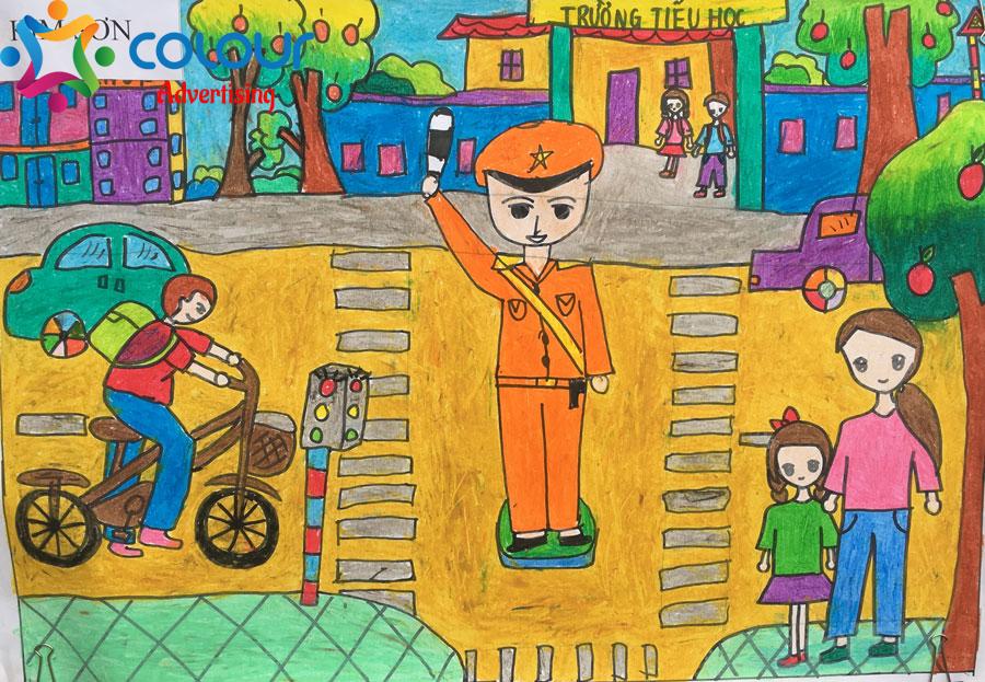 Vẽ tranh đề tài An toàn giao thông  Giúp người già qua đường  Cách vẽ  tranh an toàn giao thông